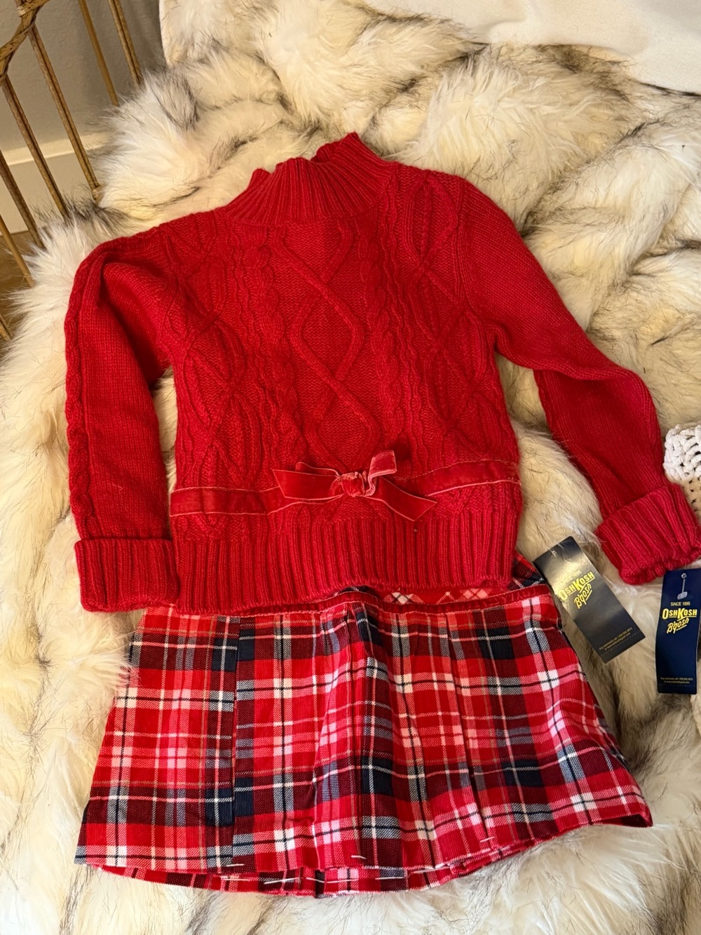 NWT OshKosh B'gosh Red Cable-Knit Mock Turtleneck Sweater with Velvet Bow
